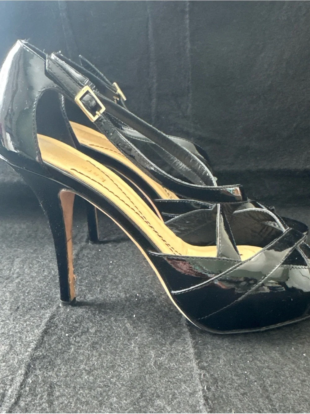 Kate Spade Black Patent Leather Platform Stiletto Heel Peep Toe Shoes Size 6.5